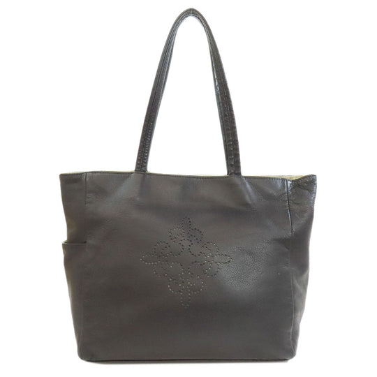 russet Tote Bag leather black Lily crest Women Used Authentic