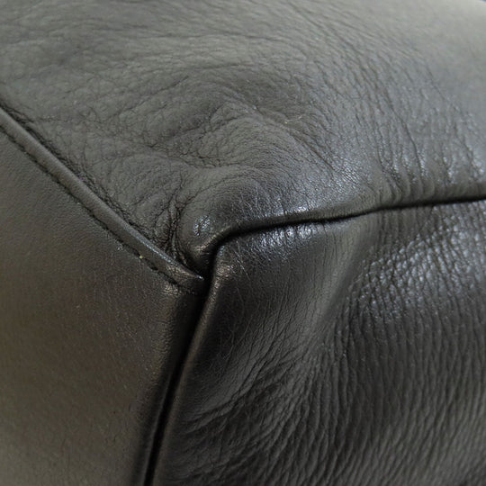 russet Tote Bag leather black Lily crest Women Used Authentic