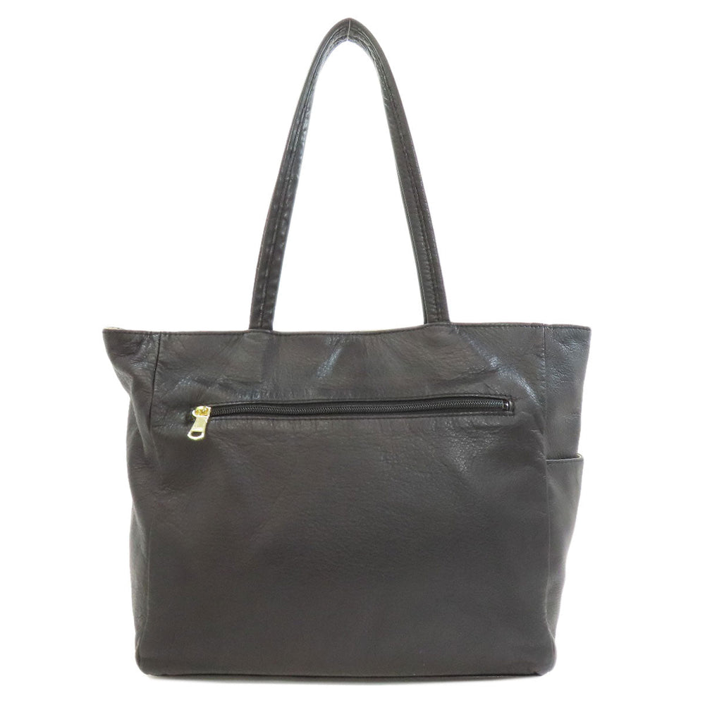 russet Tote Bag leather black Lily crest Women Used Authentic