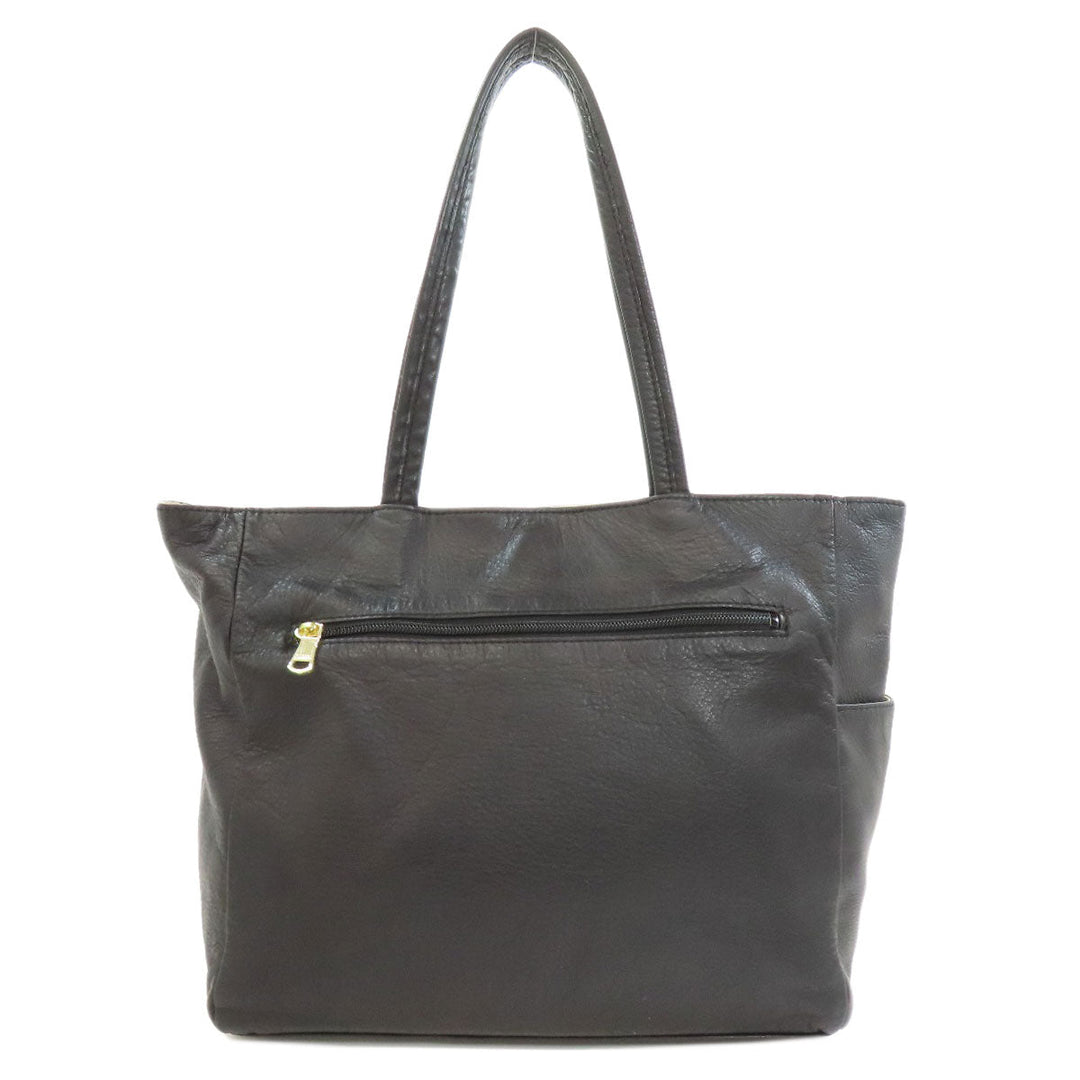 russet Tote Bag leather black Lily crest Women Used Authentic
