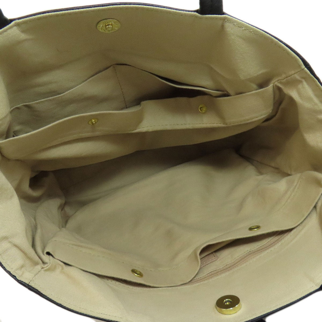 russet Tote Bag leather black Lily crest Women Used Authentic