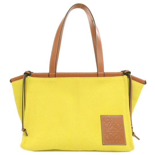 LOEWE Tote Bag Canvas, Calfskin yellow Cushion tote small Women Used Authentic