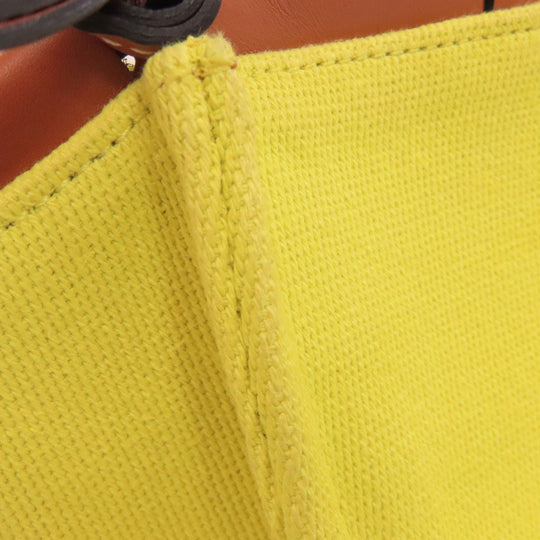 LOEWE Tote Bag Canvas, Calfskin yellow Cushion tote small Women Used Authentic