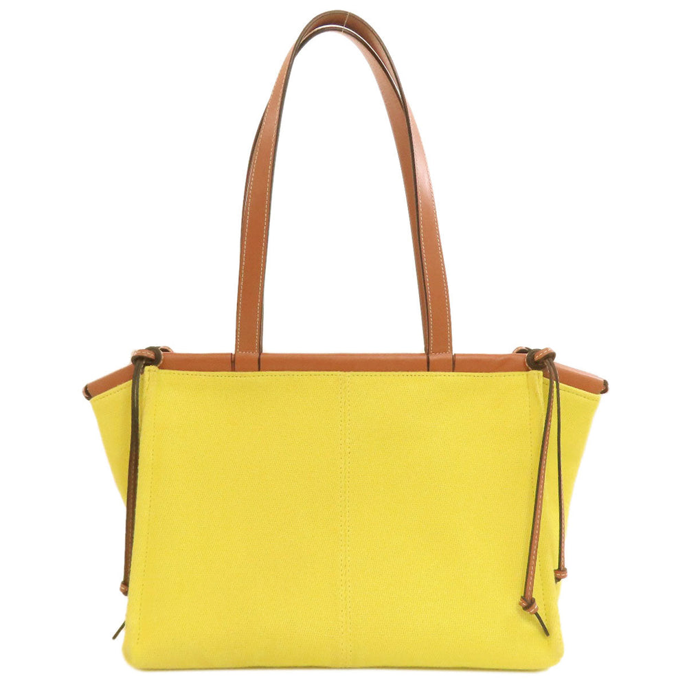 LOEWE Tote Bag Canvas, Calfskin yellow Cushion tote small Women Used Authentic