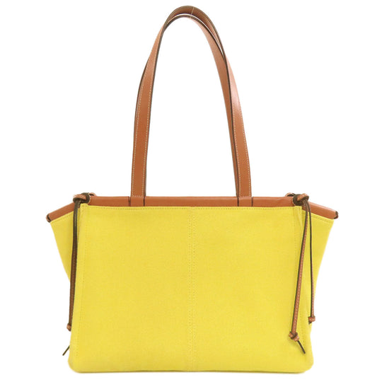 LOEWE Tote Bag Canvas, Calfskin yellow Cushion tote small Women Used Authentic