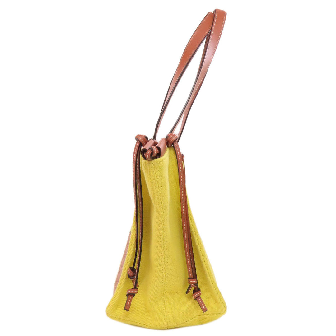 LOEWE Tote Bag Canvas, Calfskin yellow Cushion tote small Women Used Authentic