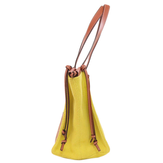 LOEWE Tote Bag Canvas, Calfskin yellow Cushion tote small Women Used Authentic