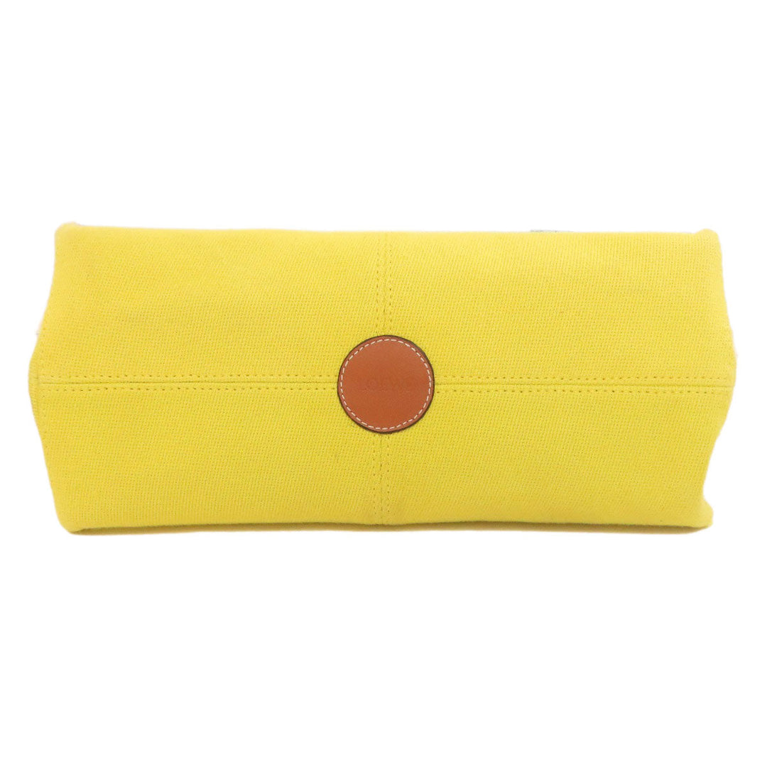 LOEWE Tote Bag Canvas, Calfskin yellow Cushion tote small Women Used Authentic