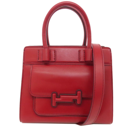 TOD�fS Handbag leather Red Double T 2WAY Women Used Authentic