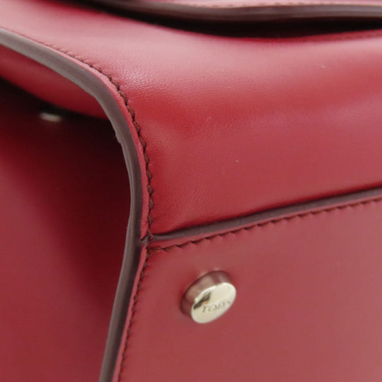 TOD�fS Handbag leather Red Double T 2WAY Women Used Authentic