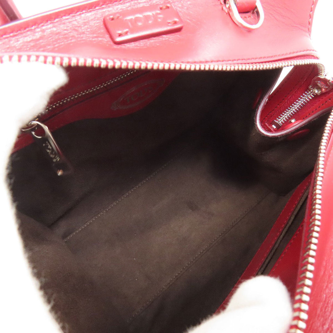 TOD�fS Handbag leather Red Double T 2WAY Women Used Authentic
