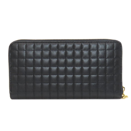 CELINE Long Wallet Purse leather black Zip Around Women(Unisex) Used Authentic