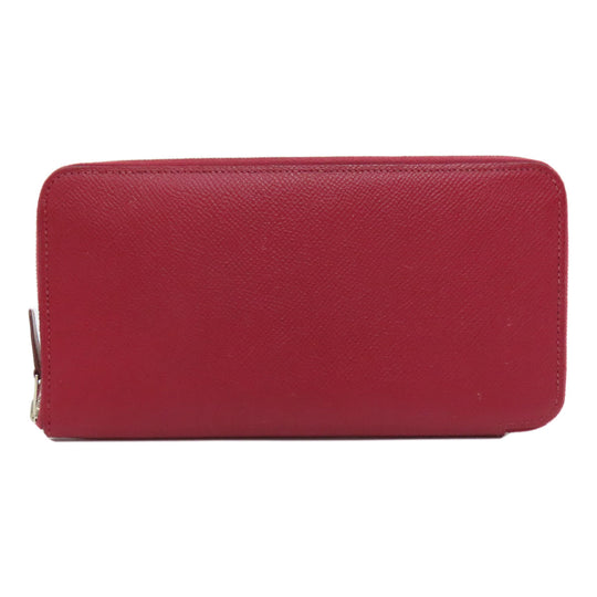 HERMES Long Wallet Purse Epsom Red Azap Silk In Long Silver Metal Women Used Authentic
