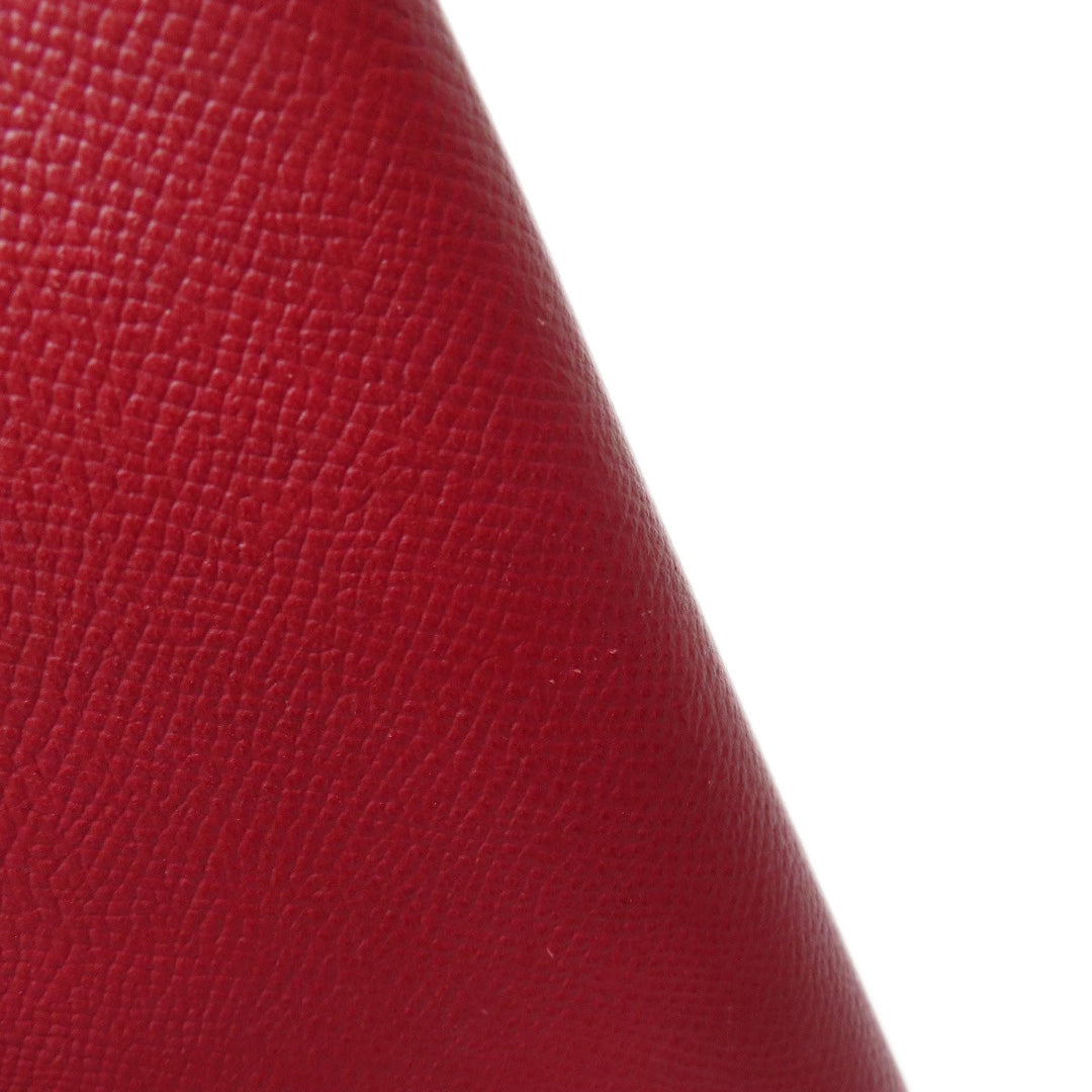 HERMES Long Wallet Purse Epsom Red Azap Silk In Long Silver Metal Women Used Authentic