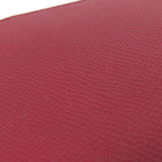 HERMES Long Wallet Purse Epsom Red Azap Silk In Long Silver Metal Women Used Authentic