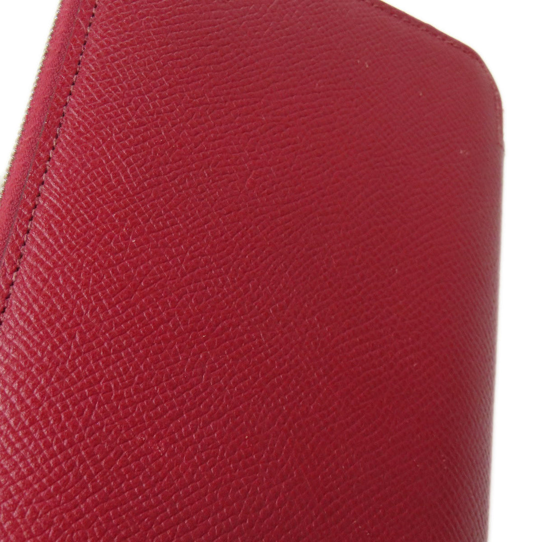 HERMES Long Wallet Purse Epsom Red Azap Silk In Long Silver Metal Women Used Authentic
