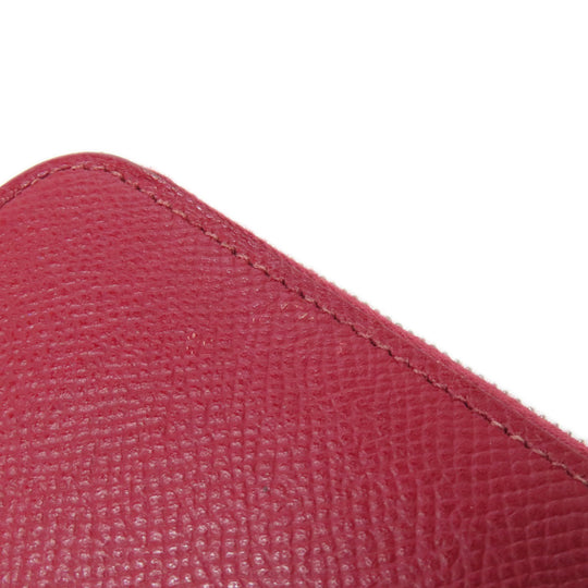 HERMES Long Wallet Purse Epsom Red Azap Silk In Long Silver Metal Women Used Authentic