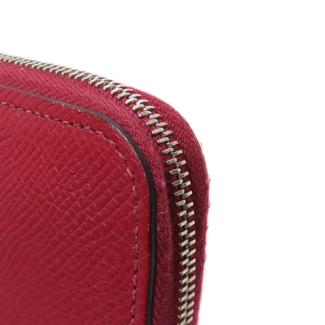 HERMES Long Wallet Purse Epsom Red Azap Silk In Long Silver Metal Women Used Authentic