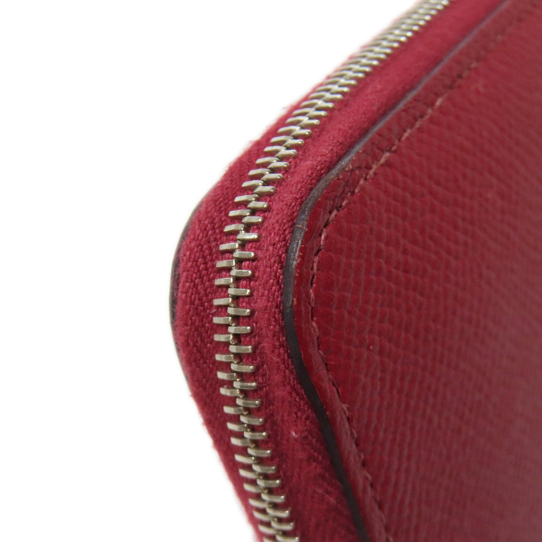 HERMES Long Wallet Purse Epsom Red Azap Silk In Long Silver Metal Women Used Authentic