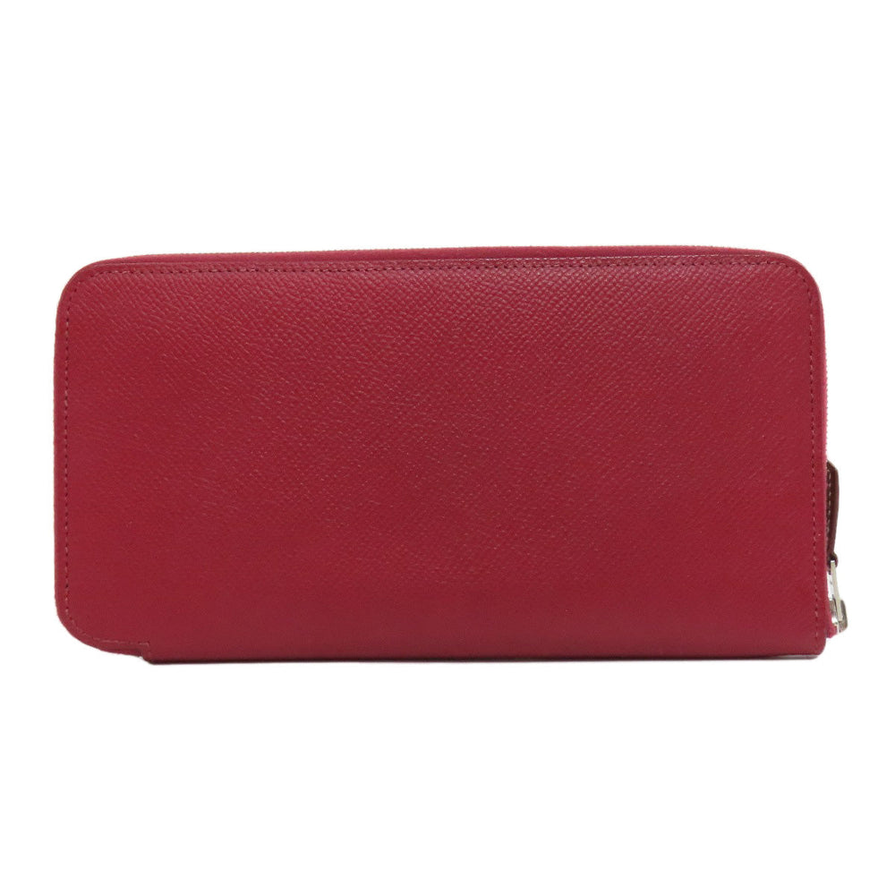 HERMES Long Wallet Purse Epsom Red Azap Silk In Long Silver Metal Women Used Authentic