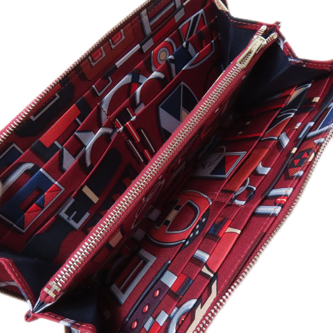 HERMES Long Wallet Purse Epsom Red Azap Silk In Long Silver Metal Women Used Authentic