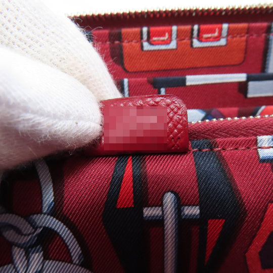HERMES Long Wallet Purse Epsom Red Azap Silk In Long Silver Metal Women Used Authentic