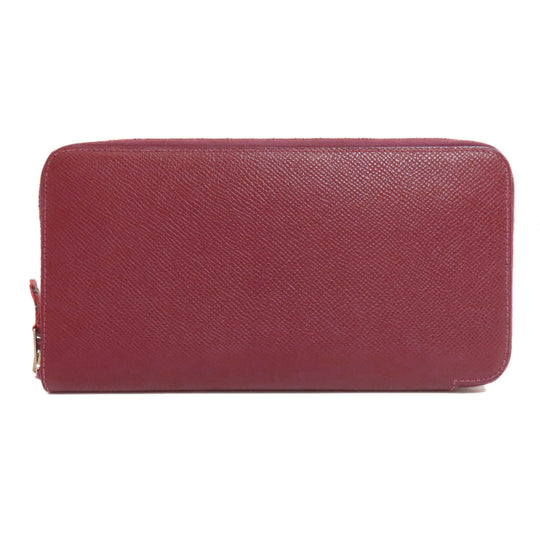 HERMES Long Wallet Purse Epsom Red Azap Silkin Silver Metal Women Used Authentic