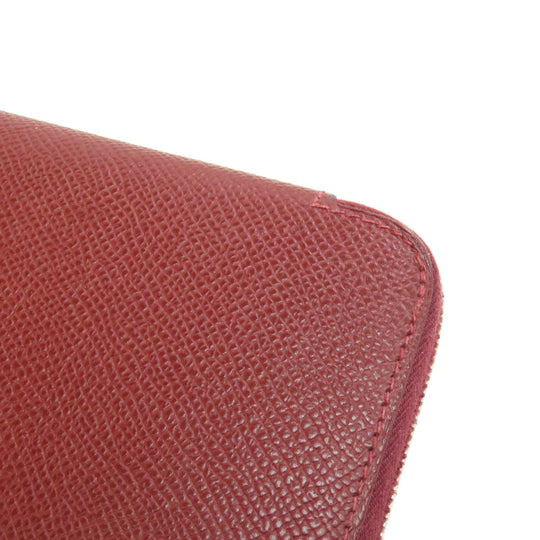 HERMES Long Wallet Purse Epsom Red Azap Silkin Silver Metal Women Used Authentic