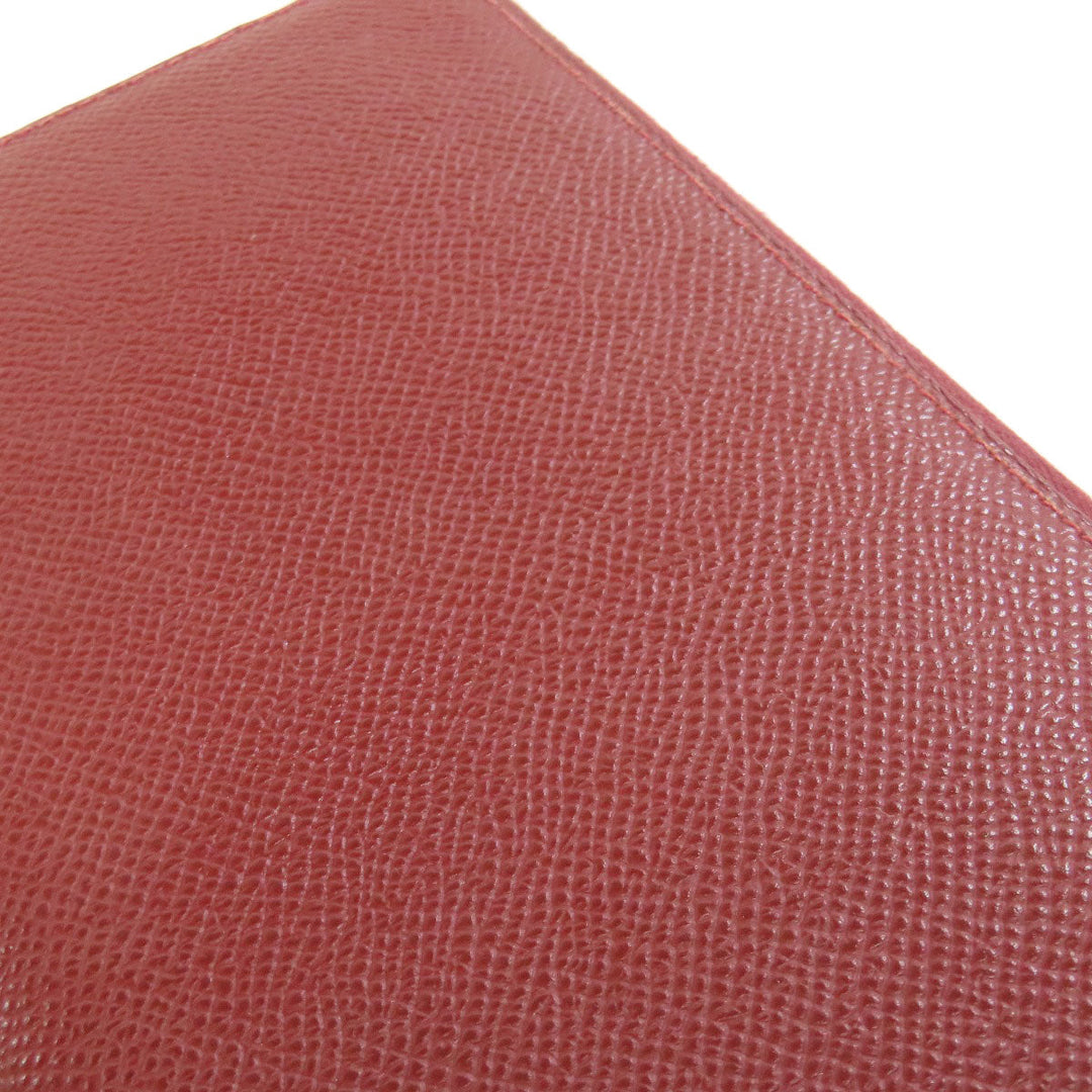 HERMES Long Wallet Purse Epsom Red Azap Silkin Silver Metal Women Used Authentic