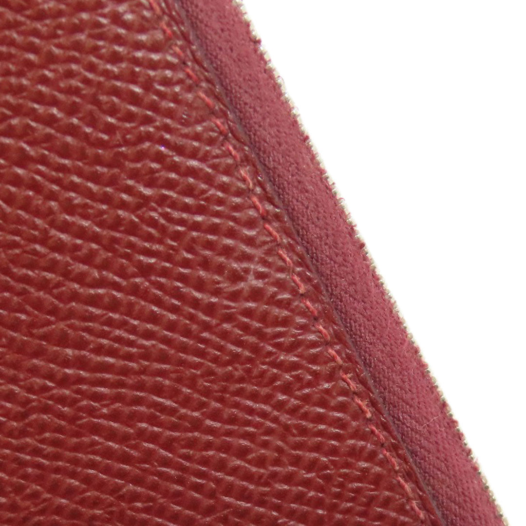 HERMES Long Wallet Purse Epsom Red Azap Silkin Silver Metal Women Used Authentic