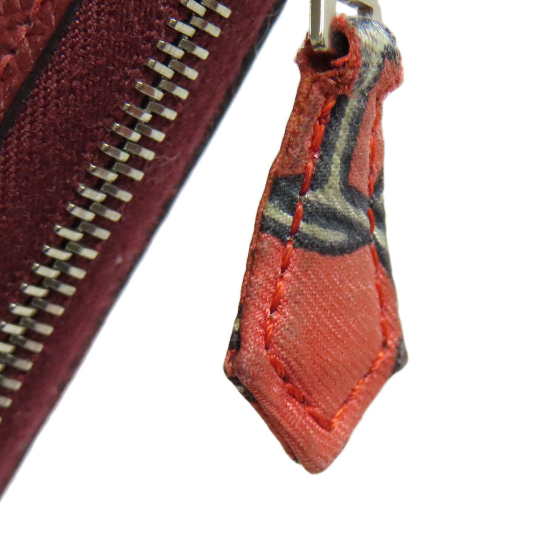 HERMES Long Wallet Purse Epsom Red Azap Silkin Silver Metal Women Used Authentic