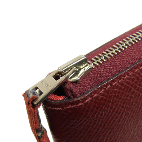 HERMES Long Wallet Purse Epsom Red Azap Silkin Silver Metal Women Used Authentic