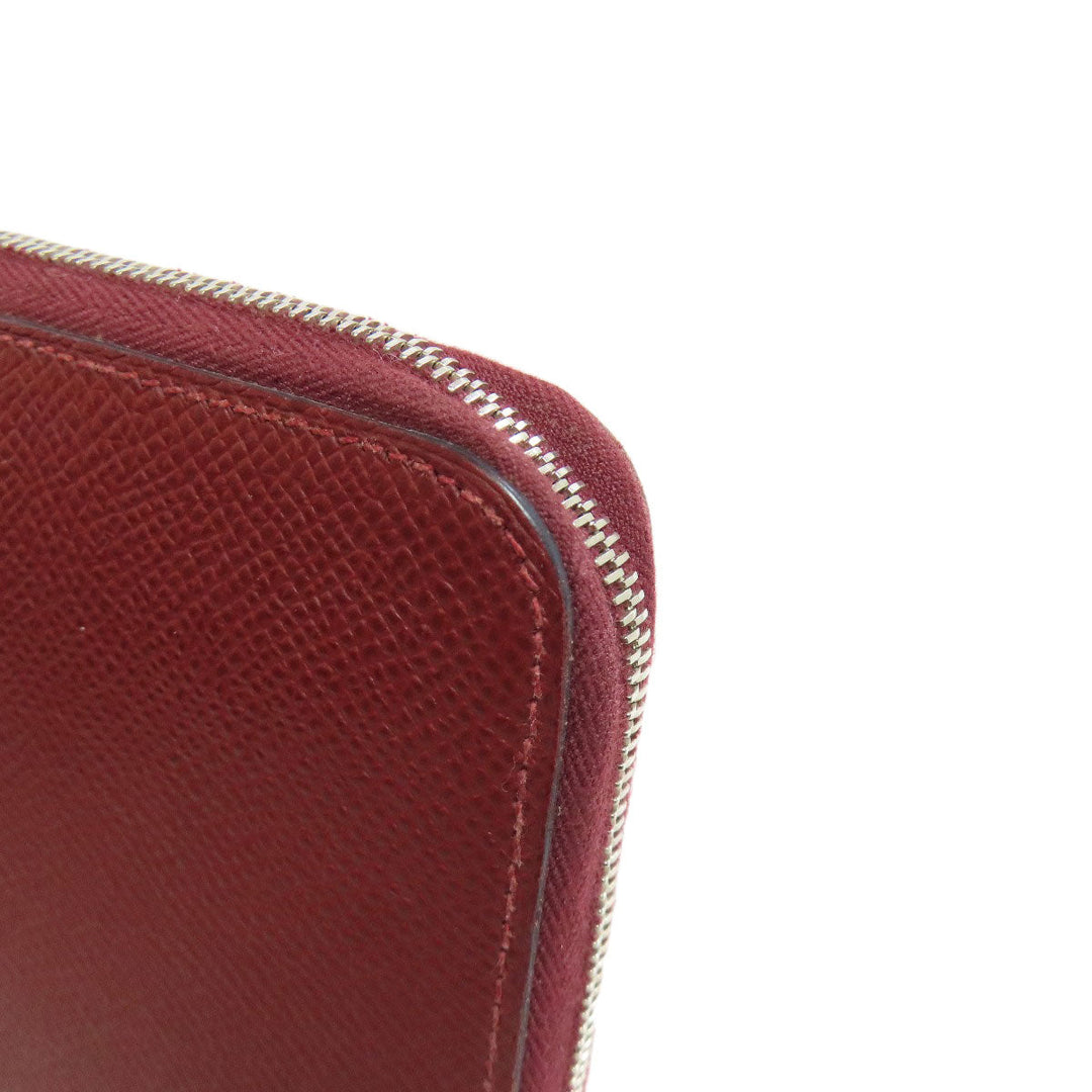 HERMES Long Wallet Purse Epsom Red Azap Silkin Silver Metal Women Used Authentic