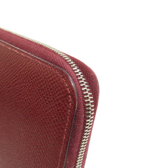 HERMES Long Wallet Purse Epsom Red Azap Silkin Silver Metal Women Used Authentic