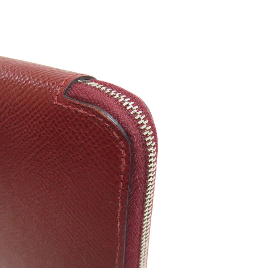 HERMES Long Wallet Purse Epsom Red Azap Silkin Silver Metal Women Used Authentic