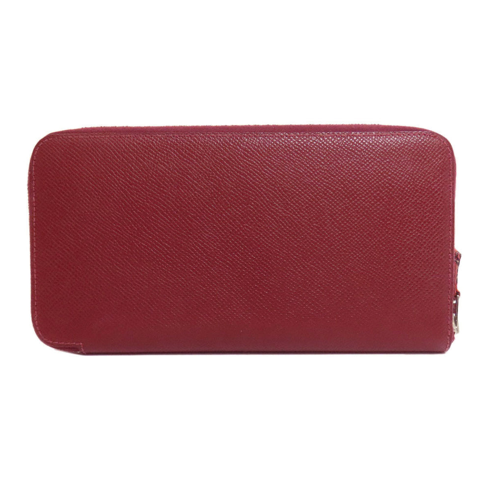 HERMES Long Wallet Purse Epsom Red Azap Silkin Silver Metal Women Used Authentic
