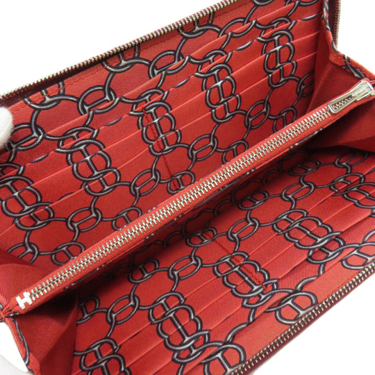 HERMES Long Wallet Purse Epsom Red Azap Silkin Silver Metal Women Used Authentic