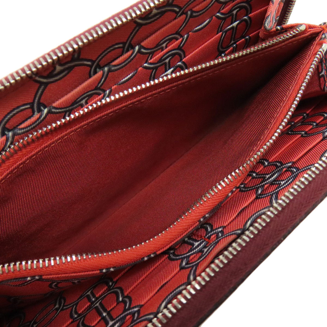 HERMES Long Wallet Purse Epsom Red Azap Silkin Silver Metal Women Used Authentic