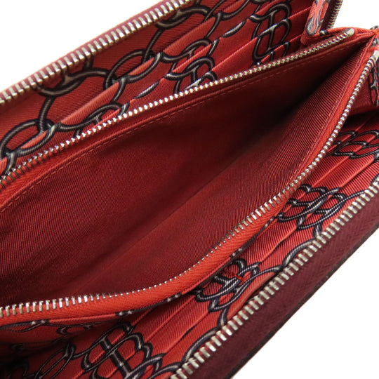 HERMES Long Wallet Purse Epsom Red Azap Silkin Silver Metal Women Used Authentic