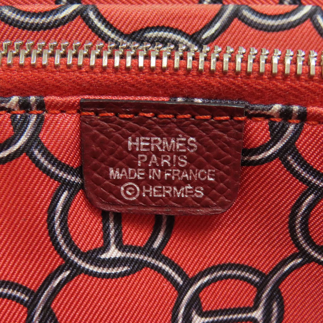 HERMES Long Wallet Purse Epsom Red Azap Silkin Silver Metal Women Used Authentic