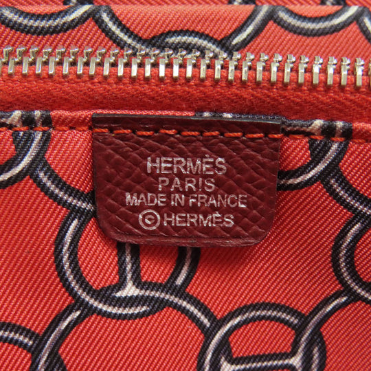 HERMES Long Wallet Purse Epsom Red Azap Silkin Silver Metal Women Used Authentic
