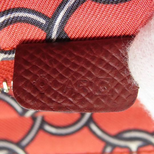 HERMES Long Wallet Purse Epsom Red Azap Silkin Silver Metal Women Used Authentic