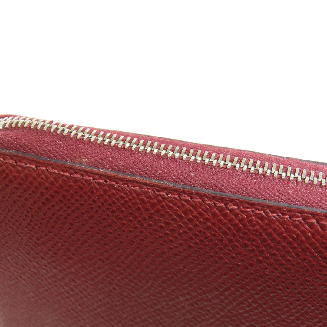 HERMES Long Wallet Purse Epsom Red Azap Silkin Silver Metal Women Used Authentic