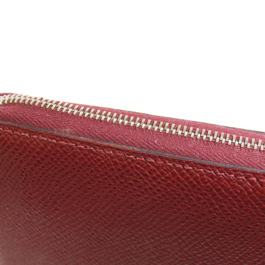HERMES Long Wallet Purse Epsom Red Azap Silkin Silver Metal Women Used Authentic
