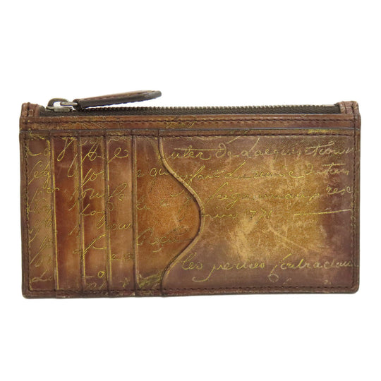 Berluti Coin case leather Brown Calligraphy mens Used Authentic