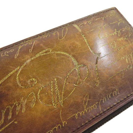Berluti Coin case leather Brown Calligraphy mens Used Authentic
