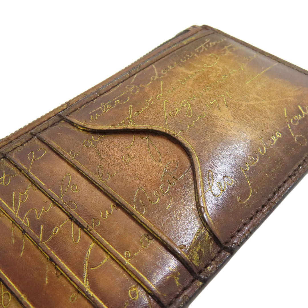 Berluti Coin case leather Brown Calligraphy mens Used Authentic