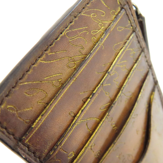 Berluti Coin case leather Brown Calligraphy mens Used Authentic
