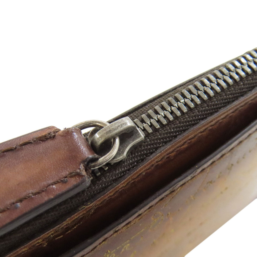Berluti Coin case leather Brown Calligraphy mens Used Authentic