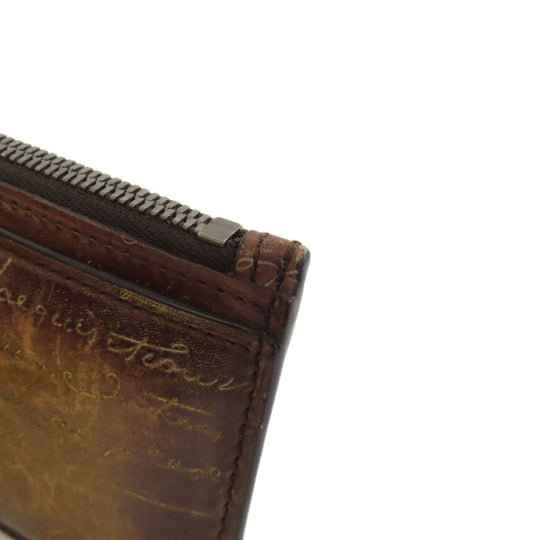 Berluti Coin case leather Brown Calligraphy mens Used Authentic